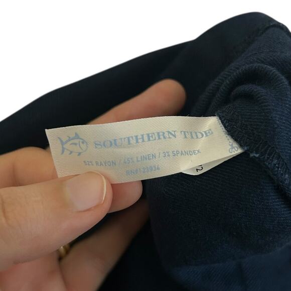 Southern Tide Jacey Twill Shorts NWT Women's 10 Dress Blue Linen Blend Pleats - Picture 7 of 7